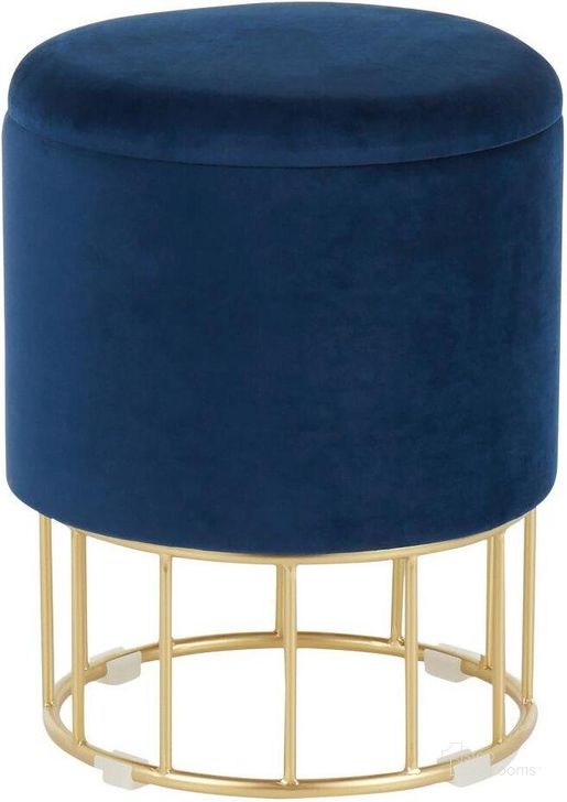 The appearance of Canary Contemporary/Glam Ottoman In Gold Metal And Blue Velvet designed by Lumisource in the modern / contemporary interior design. This gold piece of furniture  was selected by 1StopBedrooms from Canary Collection to add a touch of cosiness and style into your home. Sku: OT-CANARY AUVBU. Product Type: Ottoman. Material: Velvet. Image1
