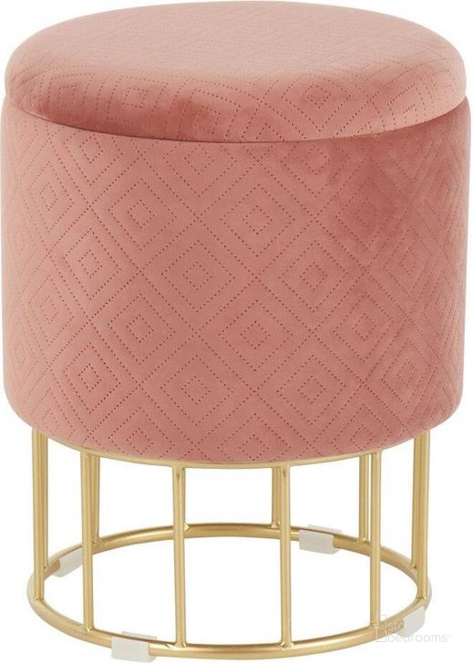 The appearance of Canary Contemporary/Glam Ottoman In Gold Metal And Pink Velvet designed by Lumisource in the modern / contemporary interior design. This gold piece of furniture  was selected by 1StopBedrooms from Canary Collection to add a touch of cosiness and style into your home. Sku: OT-CANARY AUVPK. Product Type: Ottoman. Material: Velvet. Image1