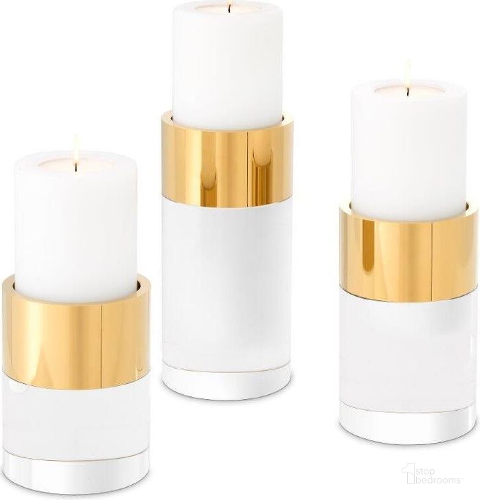 The appearance of Candle Holder Sierra Gold Finish Set Of 3 designed by Eichholtz in the modern / contemporary interior design. This crystal piece of furniture  was selected by 1StopBedrooms from Sierra Collection to add a touch of cosiness and style into your home. Sku: 112091. Material: Glass. Product Type: Candle Holder. Image1