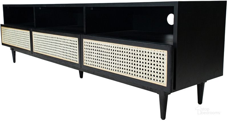 The appearance of Cane Media Unit In Matte Black designed by LH Imports in the modern / contemporary interior design. This black and beige piece of furniture  was selected by 1StopBedrooms from Cane Collection to add a touch of cosiness and style into your home. Sku: CAN014. Product Type: Media Unit. Material: MDF. Image1