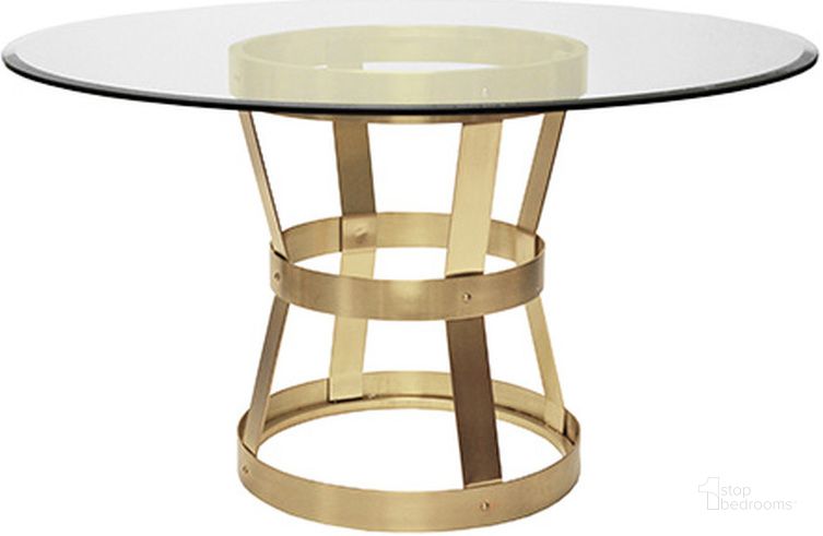 The appearance of Cannon Antique Brass And Glass Top 54 Inch Dining Table designed by Worlds Away in the industrial interior design. This antique brass piece of furniture  was selected by 1StopBedrooms from Cannon Collection to add a touch of cosiness and style into your home. Sku: CANNON ABR54. Table Base Style: Pedestal. Table Top Shape: Round. Material: Metal. Product Type: Dining Table. Size: 54". Image1