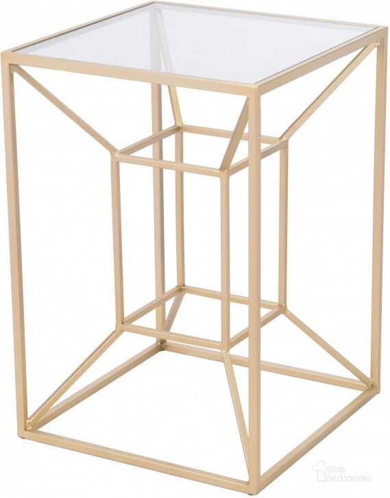 The appearance of Canyon Clear and Gold Side Table designed by Zuo Modern in the modern / contemporary interior design. This gold piece of furniture  was selected by 1StopBedrooms from Canyon Collection to add a touch of cosiness and style into your home. Sku: 101469. Material: Glass. Product Type: Side Table. Image1