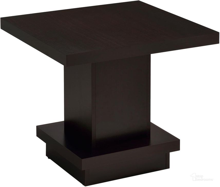 The appearance of Cappuccino End Table designed by Coaster in the modern / contemporary interior design. This brown piece of furniture  was selected by 1StopBedrooms from End Tables Collection to add a touch of cosiness and style into your home. Sku: 705167. Table Top Shape: Square. Material: Wood. Product Type: End Table. Image1