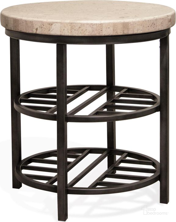 The appearance of Capri Alabaster Travertine Round End Table designed by Riverside Furniture in the industrial interior design. This white and black piece of furniture  was selected by 1StopBedrooms from Capri Collection to add a touch of cosiness and style into your home. Sku: 77708. Product Type: End Table. Image1