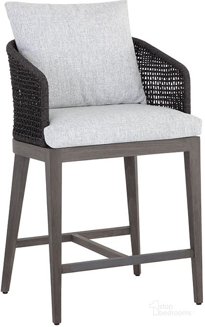 The appearance of Capri Counter Stool In Smoke Grey With Copacabana Marble designed by Sunpan in the modern / contemporary interior design. This smoke grey piece of furniture  was selected by 1StopBedrooms from Capri Collection to add a touch of cosiness and style into your home. Sku: 109527. Material: Fabric. Product Type: Barstool. Image1