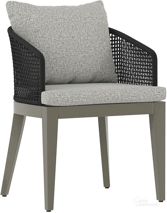 The appearance of Capri Dining Armchair In Smoke Grey And Copacabana Marble designed by Sunpan in the modern / contemporary interior design. This smoke grey piece of furniture  was selected by 1StopBedrooms from Capri Collection to add a touch of cosiness and style into your home. Sku: 109477. Material: Fabric. Product Type: Dining Chair. Image1