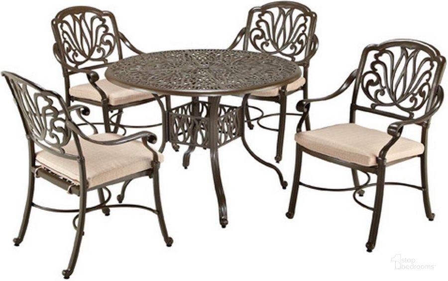 The appearance of Capri Taupe 5 Piece Outdoor Dining Set 6659-308 designed by Homestyles in the coastal interior design. This taupe piece of furniture  was selected by 1StopBedrooms from Capri Collection to add a touch of cosiness and style into your home. Sku: 6659-30;6659-80;6659-80. Table Base Style: Trestle. Table Top Shape: Round. Material: Aluminum. Product Type: Outdoor Dining Set. Image1