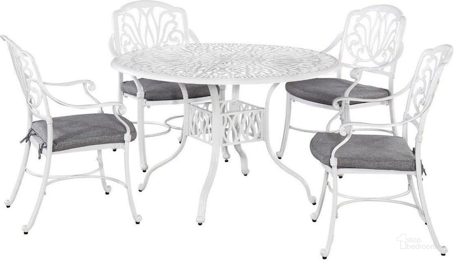 The appearance of Capri White 5 Piece Outdoor Dining Set 6662-328 designed by Homestyles in the coastal interior design. This white piece of furniture  was selected by 1StopBedrooms from Capri Collection to add a touch of cosiness and style into your home. Sku: 6662-32;6662-80;6662-80. Table Base Style: Trestle. Table Top Shape: Round. Material: Aluminum. Product Type: Outdoor Dining Set. Image1