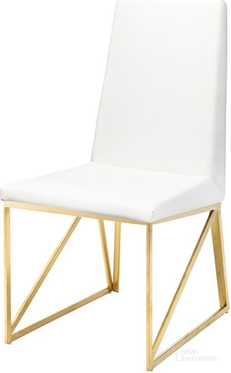 The appearance of Caprice White Naugahyde Dining Chair HGTB316 designed by Nuevo in the modern / contemporary interior design. This white piece of furniture  was selected by 1StopBedrooms from Caprice Collection to add a touch of cosiness and style into your home. Sku: HGTB316. Product Type: Dining Chair. Material: Naugahyde. Image1