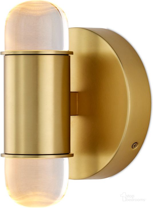 The appearance of Capsule Wall Sconce In Brushed Brass designed by Currey & Company in the modern / contemporary interior design. This brushed brass piece of furniture  was selected by 1StopBedrooms from Capsule Collection to add a touch of cosiness and style into your home. Sku: 5000-0242. Material: Metal. Product Type: Wall Sconce. Image1