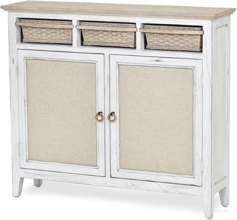 The appearance of Captiva Island Entry Cabinet With Baskets In White And Brown designed by Sea Winds Trading in the transitional interior design. This white and brown piece of furniture  was selected by 1StopBedrooms from Captiva Island Collection to add a touch of cosiness and style into your home. Sku: B86322-BSAND/WW. Material: Wood. Product Type: Cabinet. Image1