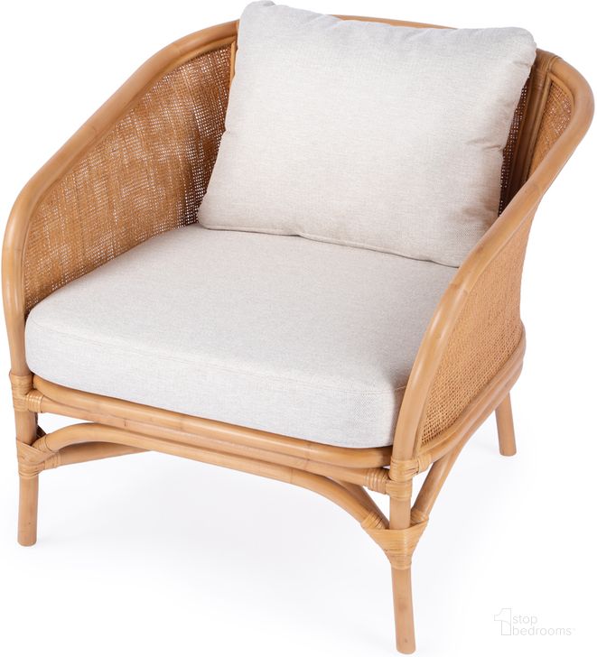 The appearance of Captiva Rattan Upholstered Accent Chair In Natural designed by Butler Specialty Company in the transitional interior design. This natural piece of furniture  was selected by 1StopBedrooms from Captiva Collection to add a touch of cosiness and style into your home. Sku: 5698404. Product Type: Accent Chair. Material: Rattan. Image1