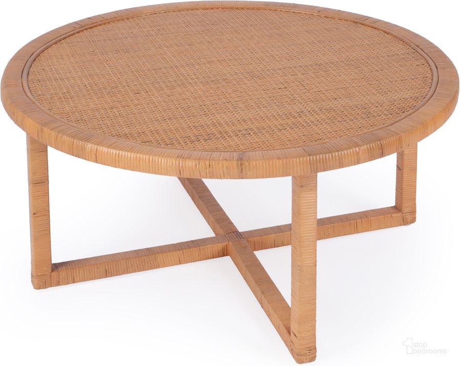 The appearance of Captiva Round Rattan Coffee Table In Natural designed by Butler Specialty Company in the coastal interior design. This natural piece of furniture  was selected by 1StopBedrooms from Captiva Collection to add a touch of cosiness and style into your home. Sku: 5696404. Product Type: Coffee Table. Material: Rattan. Image1