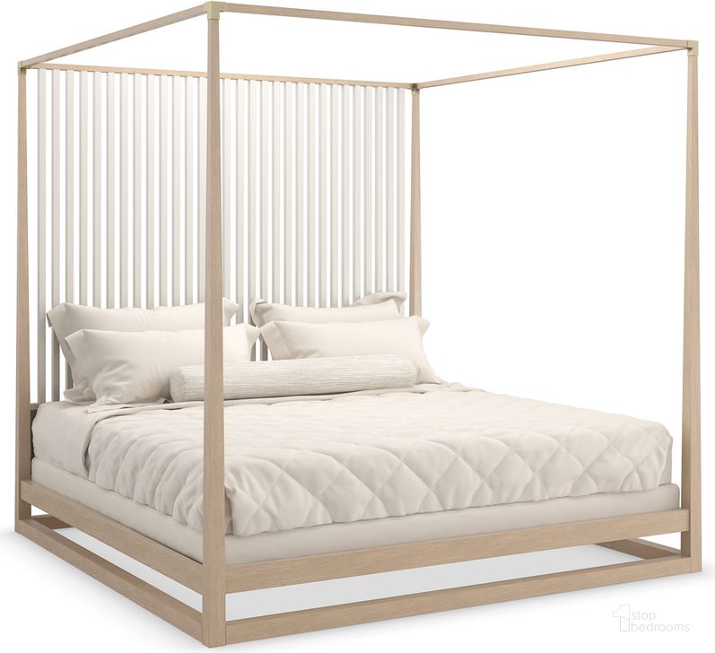 The appearance of Caracole Classic Pinstripe Light King Bed In Oak designed by Caracole in the transitional interior design. This oak piece of furniture  was selected by 1StopBedrooms from Caracole Classic Collection to add a touch of cosiness and style into your home. Sku: CLA-022-122H;CLA-022-122F;CLA-022-102R. Bed Type: Canopy Bed. Material: Wood. Product Type: Canopy Bed. Bed Size: King. Image1