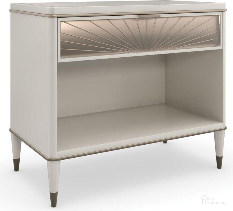 The appearance of Caracole Compositions Valentina Large Nightstand designed by Caracole in the transitional interior design. This pearl piece of furniture  was selected by 1StopBedrooms from Valentina Collection to add a touch of cosiness and style into your home. Sku: C113-422-062. Material: Wood. Product Type: Nightstand. Image1