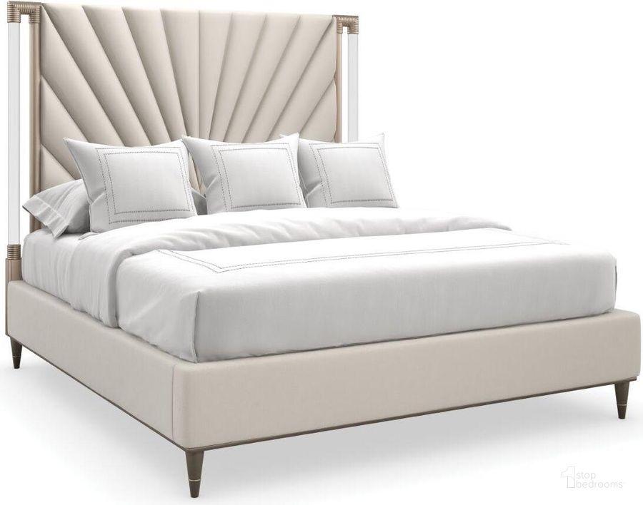 The appearance of Caracole Compositions Valentina Upholstered Bed King designed by Caracole in the transitional interior design. This gold piece of furniture  was selected by 1StopBedrooms from Valentina Collection to add a touch of cosiness and style into your home. Sku: C113-422-121. Bed Type: Panel Bed. Product Type: Panel Bed. Bed Size: King. Material: Acrylic. Image1