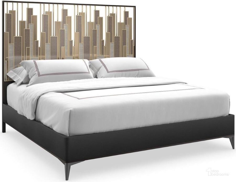 The appearance of Caracole Signature Metropolitan Cityscape King Bed designed by Caracole in the transitional interior design. This gold and silver piece of furniture  was selected by 1StopBedrooms from Signature Metropolitan Collection to add a touch of cosiness and style into your home. Sku: SIG-021-121. Bed Type: Panel Bed. Material: Metal. Product Type: Panel Bed. Bed Size: King. Image1
