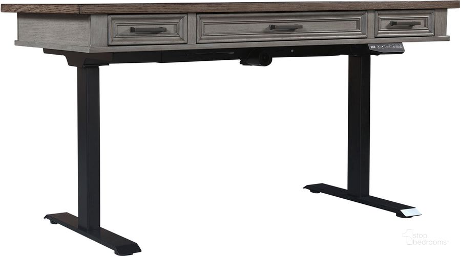 The appearance of Caraway 60 Inch Lift Desk In Grey designed by Aspenhome in the country / farmhouse interior design. This grey piece of furniture  was selected by 1StopBedrooms from Caraway Collection to add a touch of cosiness and style into your home. Sku: IUAB-301-1;I248-360T-SLT-1. Material: Wood. Product Type: Desk. Image1