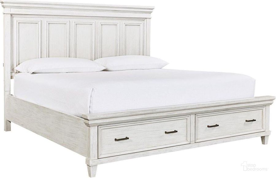 The appearance of Caraway California King Panel Bed In White designed by Aspenhome in the country / farmhouse interior design. This white piece of furniture  was selected by 1StopBedrooms from Caraway Collection to add a touch of cosiness and style into your home. Sku: I248-407-1;I248-410-1;I248-415-1. Bed Type: Storage Bed. Material: Wood. Product Type: Storage Bed. Bed Size: California King. Image1