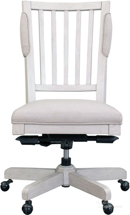 The appearance of Caraway Office Chair In White designed by Aspenhome in the country / farmhouse interior design. This white piece of furniture  was selected by 1StopBedrooms from Caraway Collection to add a touch of cosiness and style into your home. Sku: I248-366-1. Material: Wood. Product Type: Office Chair. Image1