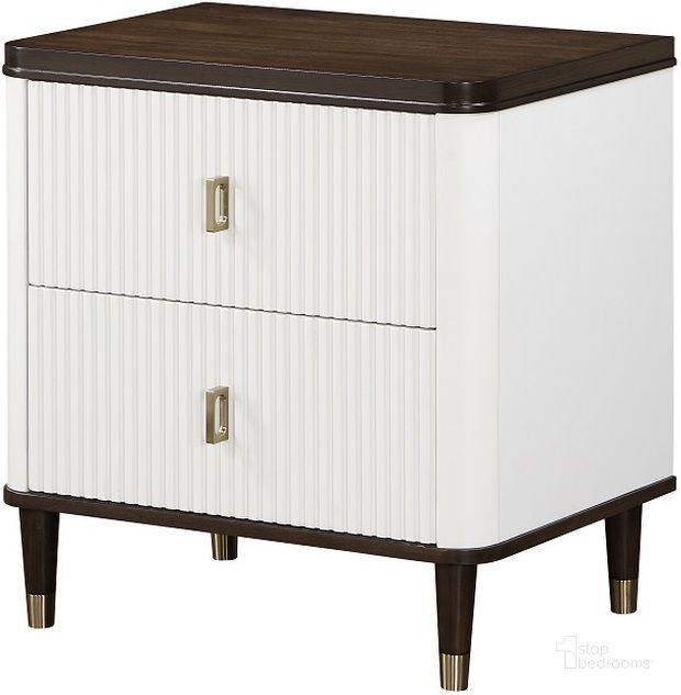 The appearance of Carena Nightstand With Usb In White and Brown designed by ACME in the  interior design. This white and brown piece of furniture  was selected by 1StopBedrooms from Carena Collection to add a touch of cosiness and style into your home. Sku: BD02028. Product Type: Nightstand.