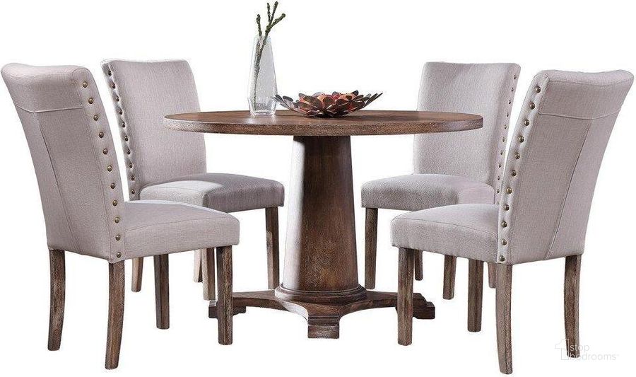 The appearance of Carey 5 Piece Solid Wood Round Dining Set In Antique Natural Oak designed by Best Master Furniture in the transitional interior design. This natural oak piece of furniture  was selected by 1StopBedrooms from Carey Collection to add a touch of cosiness and style into your home. Sku: CARENO5. Material: Wood. Product Type: Dining Room Set. Image1