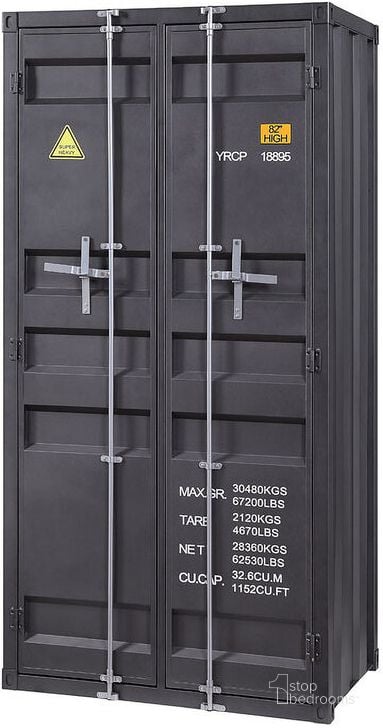 The appearance of Cargo Youth Double Door Wardrobe (Gunmetal) designed by ACME in the industrial interior design. This gunmetal piece of furniture  was selected by 1StopBedrooms from Cargo Collection to add a touch of cosiness and style into your home. Sku: 37899. Material: Metal. Product Type: Wardrobe. Image1