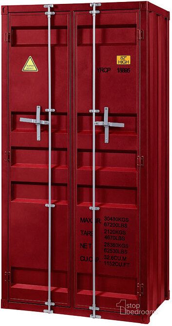 The appearance of Cargo Youth Double Door Wardrobe (Red) designed by ACME in the industrial interior design. This red piece of furniture  was selected by 1StopBedrooms from Cargo Collection to add a touch of cosiness and style into your home. Sku: 37919. Material: Metal. Product Type: Wardrobe. Image1