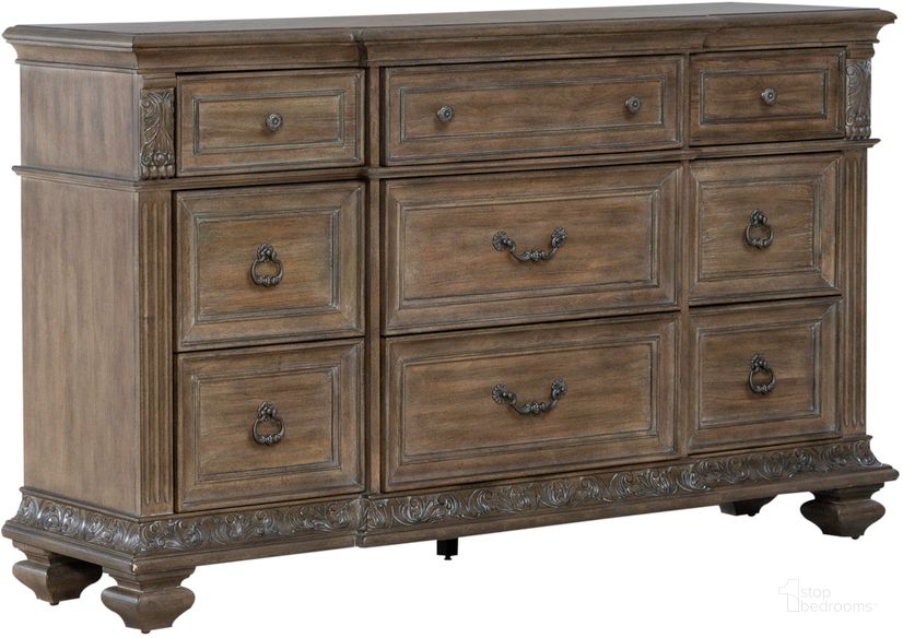 The appearance of Carlisle Court 9 Drawer Dresser In Medium Brown designed by Liberty in the traditional interior design. This medium brown piece of furniture  was selected by 1StopBedrooms from Carlisle Court Collection to add a touch of cosiness and style into your home. Sku: 502-BR31. Product Type: Dresser. Material: Rubberwood. Image1