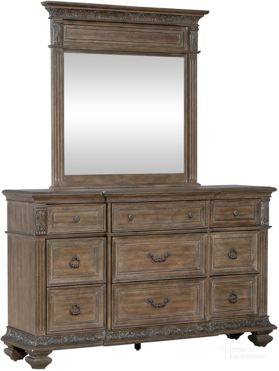 The appearance of Carlisle Court Dresser And Mirror In Medium Brown designed by Liberty in the traditional interior design. This medium brown piece of furniture  was selected by 1StopBedrooms from Carlisle Court Collection to add a touch of cosiness and style into your home. Sku: 502-BR31;502-BR51. Product Type: Dresser and Mirror. Material: Rubberwood. Image1