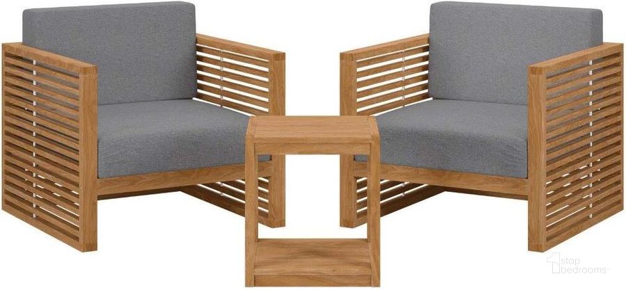 The appearance of Carlsbad 3 Piece Teak Wood Outdoor Patio Set In Natural Gray EEI-5838-NAT-GRY designed by Modway in the transitional interior design. This natural gray piece of furniture  was selected by 1StopBedrooms from Carlsbad Collection to add a touch of cosiness and style into your home. Sku: EEI-5838-NAT-GRY. Material: Wood. Product Type: Outdoor Set. Image1