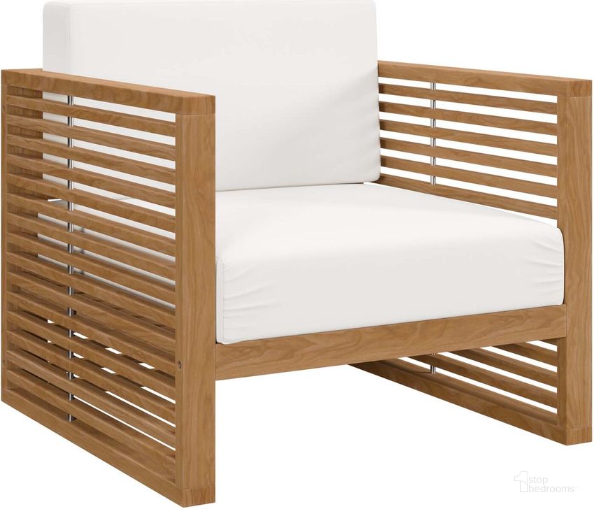 The appearance of Carlsbad Teak Wood Outdoor Patio Armchair In Natural White designed by Modway in the modern / contemporary interior design. This natural white piece of furniture  was selected by 1StopBedrooms from Carlsbad Collection to add a touch of cosiness and style into your home. Sku: EEI-5606-NAT-WHI. Product Type: Outdoor Chair. Material: Stainless Steel. Image1