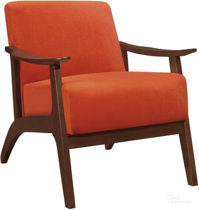 The appearance of Carlson Orange Accent Chair designed by Homelegance in the transitional interior design. This orange piece of furniture  was selected by 1StopBedrooms from Carlson Collection to add a touch of cosiness and style into your home. Sku: 1032RN-1. Product Type: Accent Chair. Material: Velvet. Image1