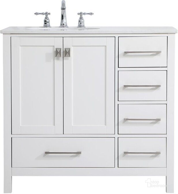 The appearance of Carmangay White Bathroom Vanity Bathroom Furniture 0qd24306974 designed by Versailles Home in the traditional interior design. This white piece of furniture  was selected by 1StopBedrooms from Carmangay Collection to add a touch of cosiness and style into your home. Sku: VF18836WH. Material: Wood. Product Type: Bathroom Vanity. Image1
