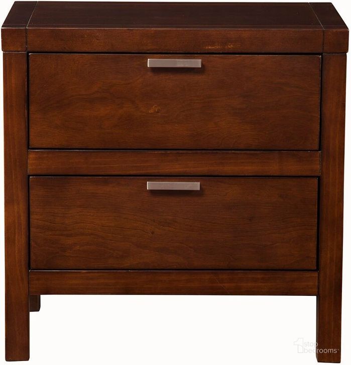 The appearance of Carmel Cappuccino 2 Drawer Nightstand designed by Alpine in the transitional interior design. This brown piece of furniture  was selected by 1StopBedrooms from Carmel Collection to add a touch of cosiness and style into your home. Sku: JR-02. Material: Wood. Product Type: Nightstand.