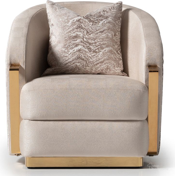 The appearance of Carmela Chair In Almond Gold designed by AICO in the transitional interior design. This almond gold piece of furniture  was selected by 1StopBedrooms from Carmela Collection to add a touch of cosiness and style into your home. Sku: LFR-CRMA835-AMD-806. Material: Metal. Product Type: Accent Chair. Image1