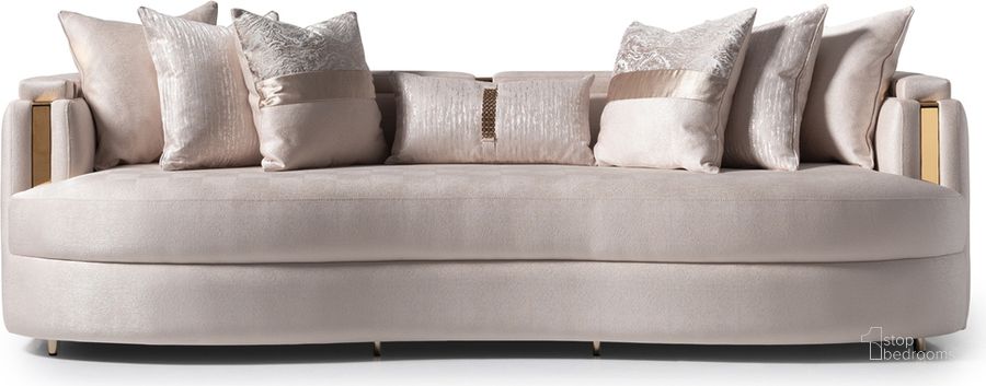 The appearance of Carmela Mansion Sofa In Almond Gold designed by AICO in the transitional interior design. This almond gold piece of furniture  was selected by 1StopBedrooms from Carmela Collection to add a touch of cosiness and style into your home. Sku: LFR-CRMA816-AMD-806. Material: Metal. Product Type: Sofa. Image1