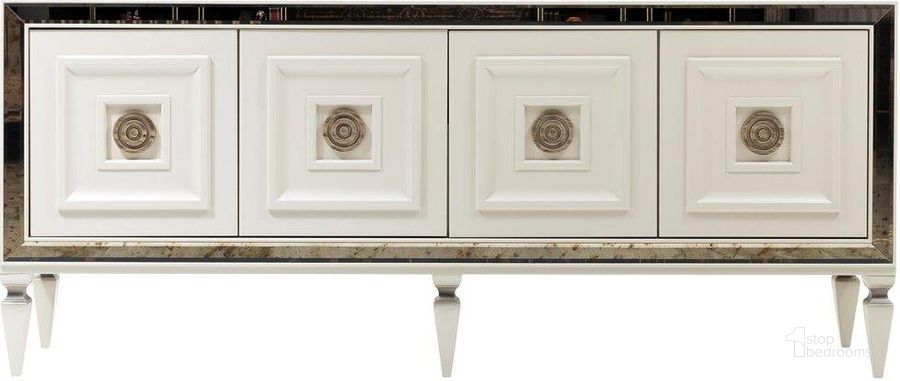 The appearance of Carmen Dining Room Console With Mirror In Cream designed by Furnia in the  interior design. This cream piece of furniture  was selected by 1StopBedrooms from Carmen Collection to add a touch of cosiness and style into your home. Sku: 115-CAR-107101-CON. Material: Wood. Product Type: Dining Room Server. Image1