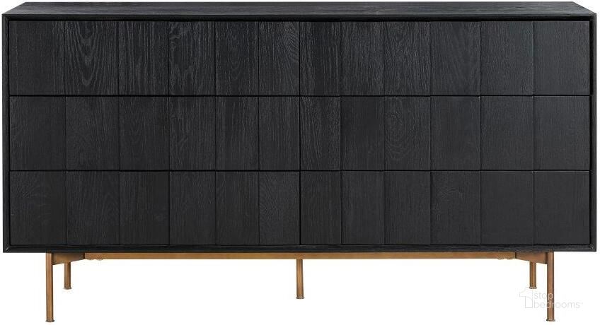 The appearance of Carnaby 6 Drawer Dresser In Black Brushed Oak And Bronze designed by Armen Living in the modern / contemporary interior design. This black piece of furniture  was selected by 1StopBedrooms from Carnaby Collection to add a touch of cosiness and style into your home. Sku: LCCFDRBL. Material: Wood. Product Type: Dresser. Image1