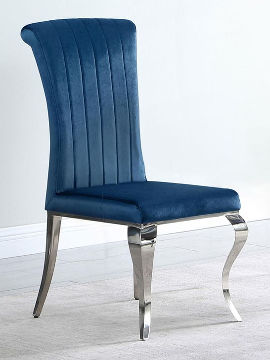 The appearance of Carone Teal Dining Chair Set Of 4 designed by Coaster in the modern / contemporary interior design. This blue piece of furniture  was selected by 1StopBedrooms from Carone Collection to add a touch of cosiness and style into your home. Sku: 105076B1;105076B2. Product Type: Dining Chair. Material: Plywood. Image1