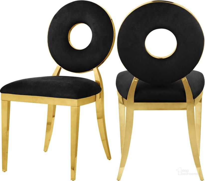 The appearance of Carousel Black Velvet Dining Chair 858Black-C Set of 2 designed by Meridian in the modern / contemporary interior design. This black velvet piece of furniture  was selected by 1StopBedrooms from Carousel Collection to add a touch of cosiness and style into your home. Sku: 858Black-C. Material: Steel. Product Type: Dining Chair. Image1