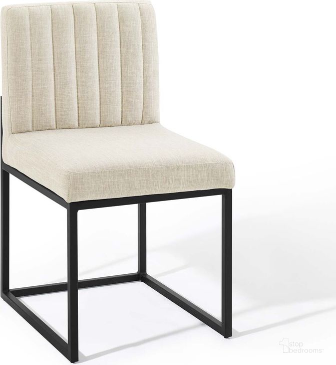 The appearance of Carriage Channel Tufted Sled Base Upholstered Fabric Dining Chair EEI-3807-BLK-BEI designed by Modway in the modern / contemporary interior design. This white piece of furniture  was selected by 1StopBedrooms from Carriage Collection to add a touch of cosiness and style into your home. Sku: EEI-3807-BLK-BEI. Material: Wood. Product Type: Dining Chair. Image1