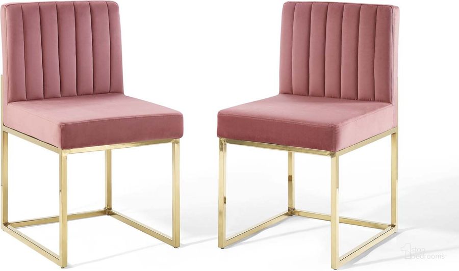 The appearance of Carriage Dining Chair Performance Velvet Set of 2 EEI-4507-GLD-DUS designed by Modway in the modern / contemporary interior design. This gold dusty rose piece of furniture  was selected by 1StopBedrooms from Carriage Collection to add a touch of cosiness and style into your home. Sku: EEI-4507-GLD-DUS. Material: Wood. Product Type: Dining Chair. Image1