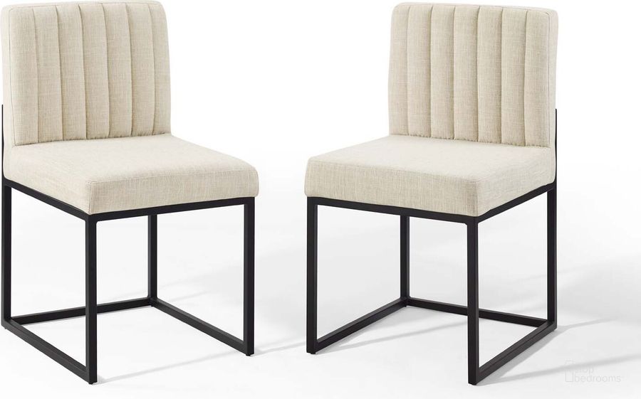 The appearance of Carriage Dining Chair Upholstered Fabric Set of 2 EEI-4508-BLK-BEI designed by Modway in the modern / contemporary interior design. This white piece of furniture  was selected by 1StopBedrooms from Carriage Collection to add a touch of cosiness and style into your home. Sku: EEI-4508-BLK-BEI. Material: Wood. Product Type: Dining Chair. Image1
