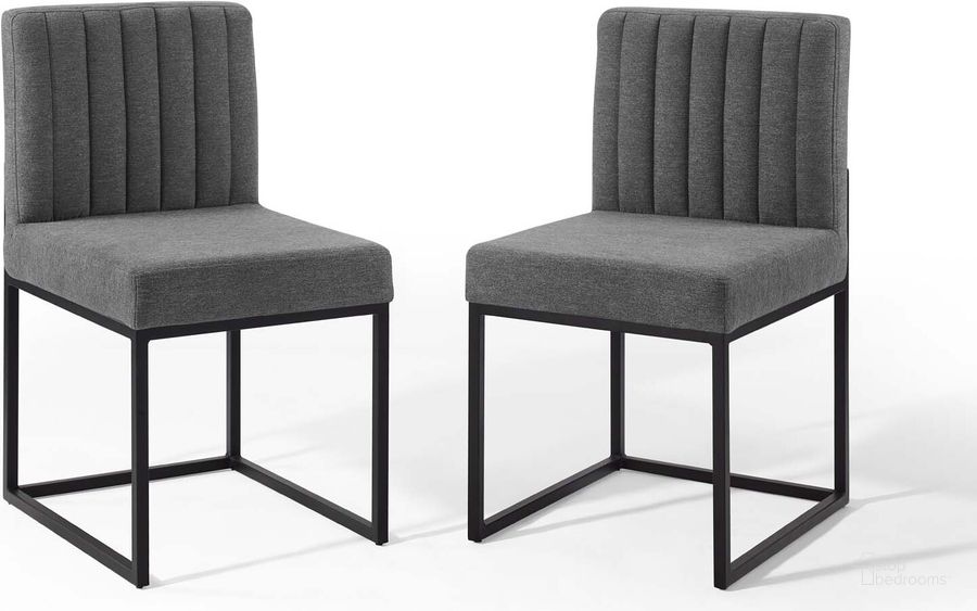 The appearance of Carriage Dining Chair Upholstered Fabric Set of 2 EEI-4508-BLK-CHA designed by Modway in the modern / contemporary interior design. This black charcoal piece of furniture  was selected by 1StopBedrooms from Carriage Collection to add a touch of cosiness and style into your home. Sku: EEI-4508-BLK-CHA. Material: Wood. Product Type: Dining Chair. Image1