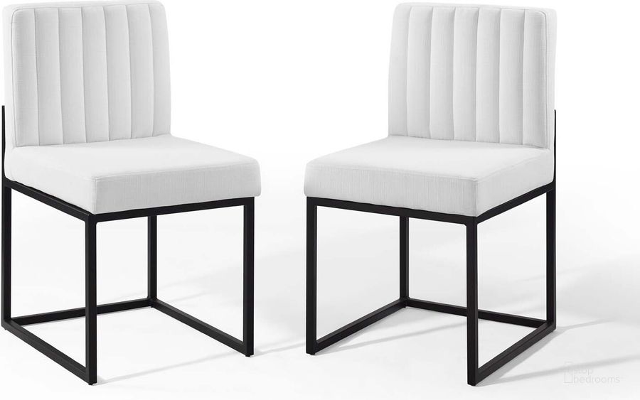 The appearance of Carriage Dining Chair Upholstered Fabric Set of 2 EEI-4508-BLK-WHI designed by Modway in the modern / contemporary interior design. This black piece of furniture  was selected by 1StopBedrooms from Carriage Collection to add a touch of cosiness and style into your home. Sku: EEI-4508-BLK-WHI. Material: Wood. Product Type: Dining Chair. Image1