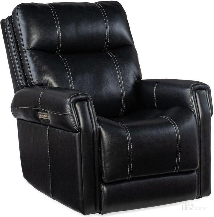 The appearance of Carroll Power Recliner With Power Headrest And Lumbar RC603-PHZL-099 designed by Hooker in the transitional interior design. This black piece of furniture  was selected by 1StopBedrooms from Carroll Collection to add a touch of cosiness and style into your home. Sku: RC603-PHZL-099. Material: Leather. Product Type: Recliner. Image1