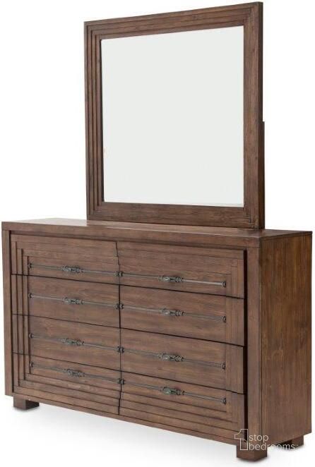 The appearance of Carrollton Dresser And Mirror In Rustic Ranch designed by AICO in the rustic / southwestern interior design. This rustic ranch piece of furniture  was selected by 1StopBedrooms from Carrollton Collection to add a touch of cosiness and style into your home. Sku: KI-CRLN050-407;KI-CRLN060-407. Product Type: Dresser and Mirror. Material: Wood Veneer. Image1