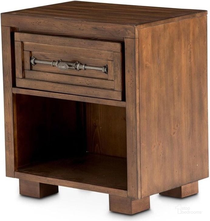 The appearance of Carrollton Rustic Ranch Nightstand KI-CRLN040-407 designed by AICO in the modern / contemporary interior design. This rustic ranch piece of furniture  was selected by 1StopBedrooms from Carrollton Collection to add a touch of cosiness and style into your home. Sku: KI-CRLN040-407. Product Type: Nightstand. Image1
