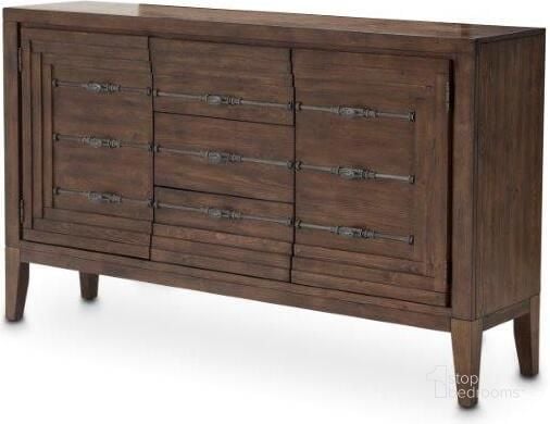 The appearance of Carrollton Sideboard In Rustic Ranch designed by AICO in the rustic / southwestern interior design. This rustic ranch piece of furniture  was selected by 1StopBedrooms from Carrollton Collection to add a touch of cosiness and style into your home. Sku: KI-CRLN007-407. Product Type: Sideboard. Material: Wood Veneer. Image1